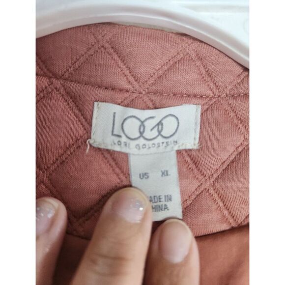 Logo by Lori Goldstein Pink Brown Cotton Quilted Full Zipper Light Jacket sz XL - Picture 5 of 8